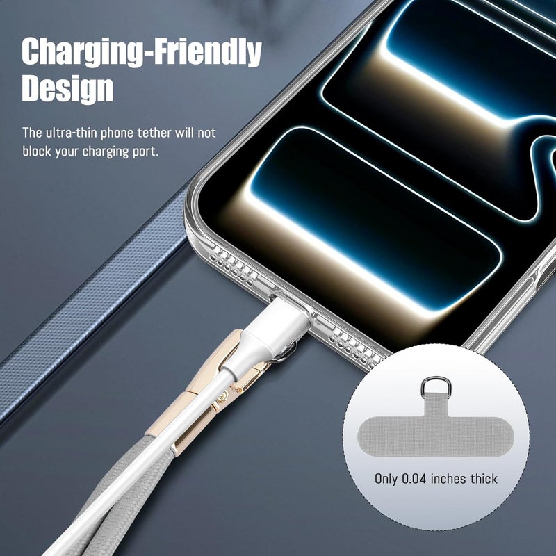 Dadanism Phone Lanyard 2 Pack, 2x Adjustable Crossbody Phone Strap, 2x Tether Tab, Anti-theft Universal Cellphone Multifuctional Patch Lanyards for iPhone & Most Smartphones, Black + Silver Gray - Image 4